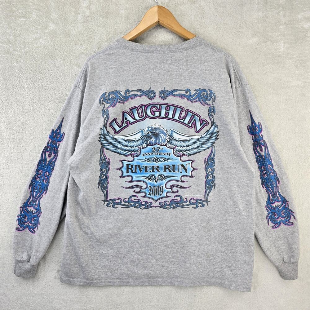 Laughlin River Run Shirt XL 2009 Biker Rally Long Sleeve Eagle Tribal Flame Y2K